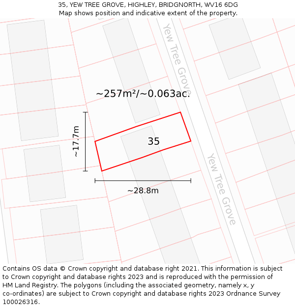 35, YEW TREE GROVE, HIGHLEY, BRIDGNORTH, WV16 6DG: Plot and title map