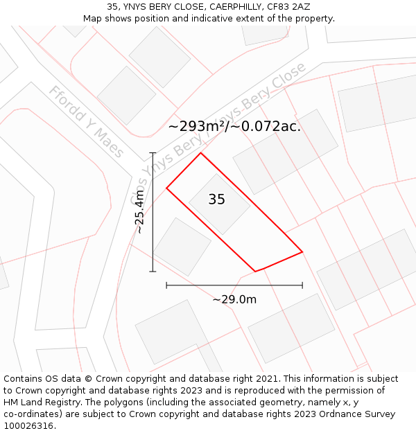 35, YNYS BERY CLOSE, CAERPHILLY, CF83 2AZ: Plot and title map