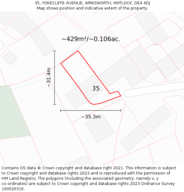 35, YOKECLIFFE AVENUE, WIRKSWORTH, MATLOCK, DE4 4DJ: Plot and title map