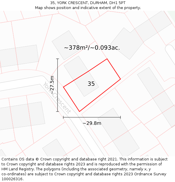 35, YORK CRESCENT, DURHAM, DH1 5PT: Plot and title map