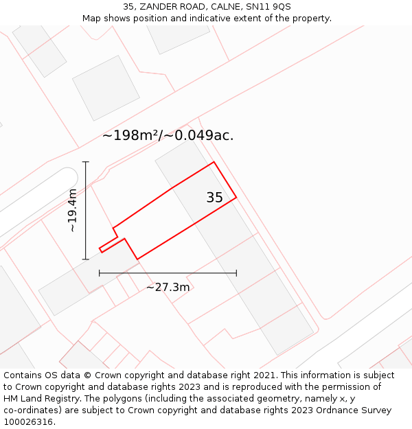 35, ZANDER ROAD, CALNE, SN11 9QS: Plot and title map