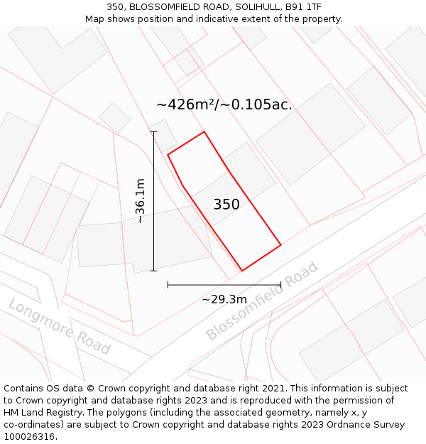 350, BLOSSOMFIELD ROAD, SOLIHULL, B91 1TF: Plot and title map