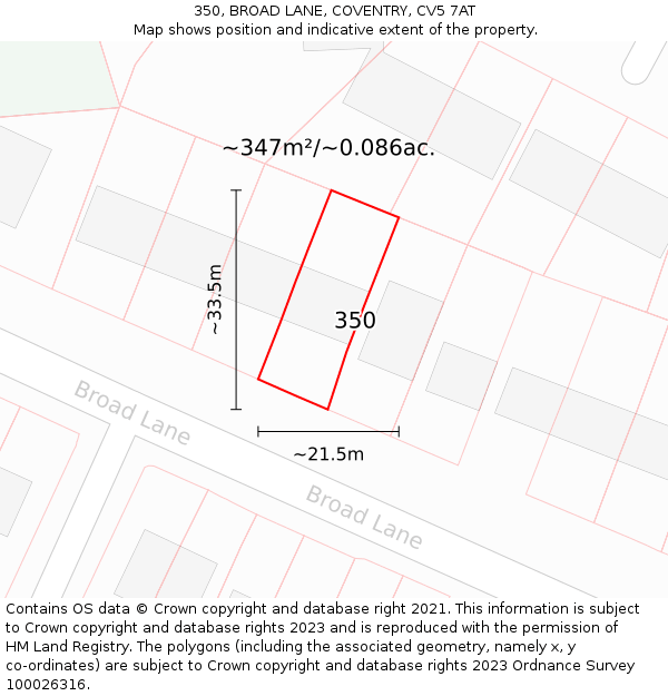 350, BROAD LANE, COVENTRY, CV5 7AT: Plot and title map