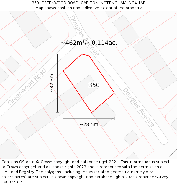 350, GREENWOOD ROAD, CARLTON, NOTTINGHAM, NG4 1AR: Plot and title map