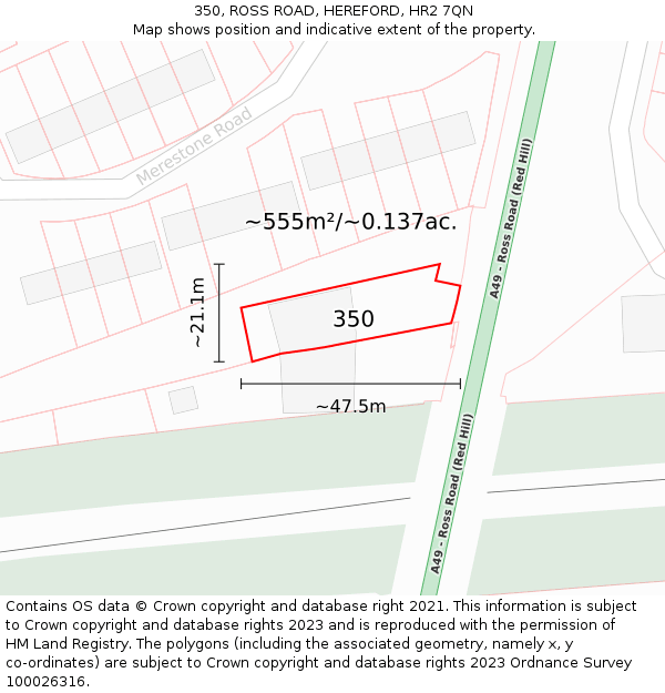 350, ROSS ROAD, HEREFORD, HR2 7QN: Plot and title map