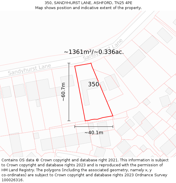 350, SANDYHURST LANE, ASHFORD, TN25 4PE: Plot and title map