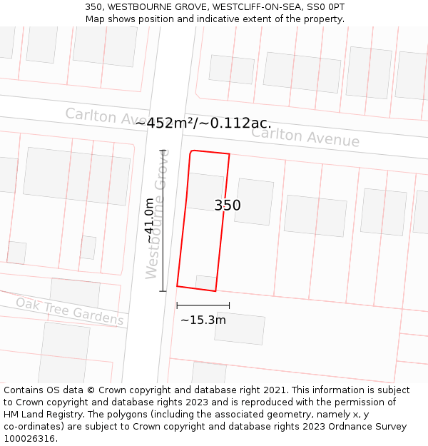 350, WESTBOURNE GROVE, WESTCLIFF-ON-SEA, SS0 0PT: Plot and title map