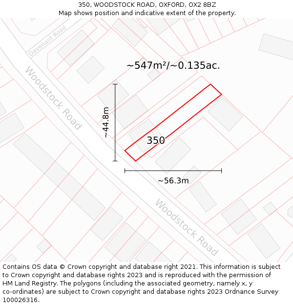 350, WOODSTOCK ROAD, OXFORD, OX2 8BZ: Plot and title map