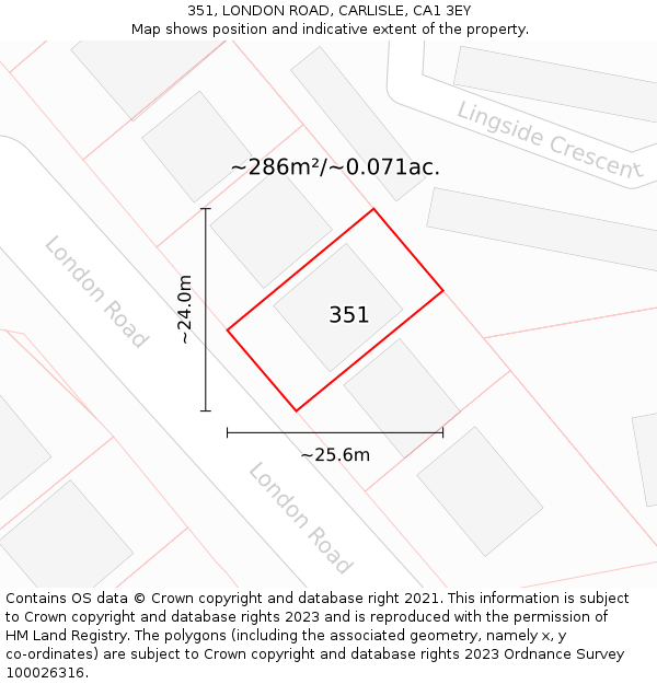 351, LONDON ROAD, CARLISLE, CA1 3EY: Plot and title map