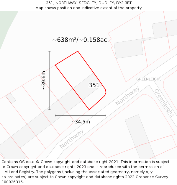 351, NORTHWAY, SEDGLEY, DUDLEY, DY3 3RT: Plot and title map