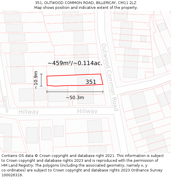 351, OUTWOOD COMMON ROAD, BILLERICAY, CM11 2LZ: Plot and title map