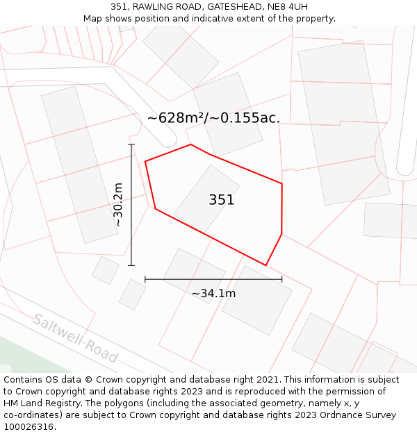 351, RAWLING ROAD, GATESHEAD, NE8 4UH: Plot and title map