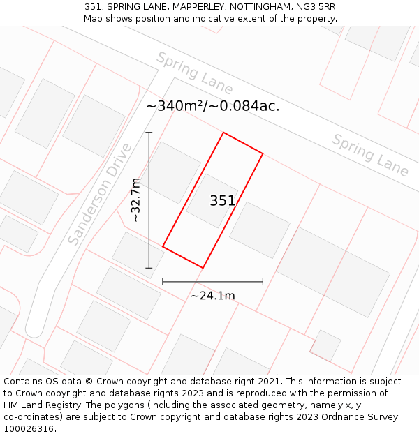 351, SPRING LANE, MAPPERLEY, NOTTINGHAM, NG3 5RR: Plot and title map