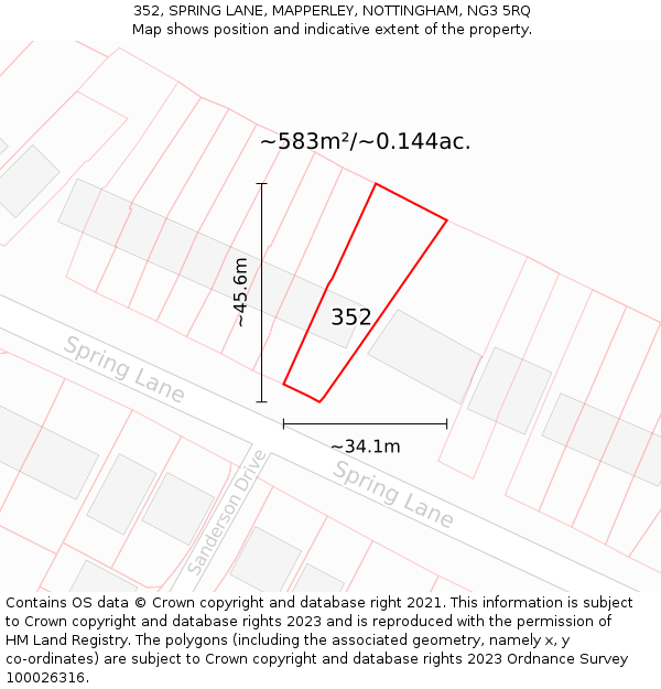 352, SPRING LANE, MAPPERLEY, NOTTINGHAM, NG3 5RQ: Plot and title map