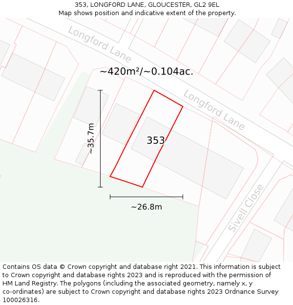 353, LONGFORD LANE, GLOUCESTER, GL2 9EL: Plot and title map