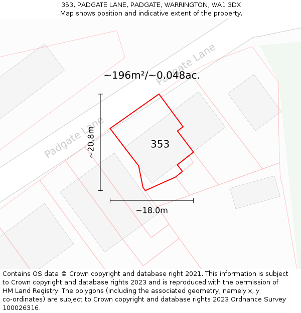 353, PADGATE LANE, PADGATE, WARRINGTON, WA1 3DX: Plot and title map