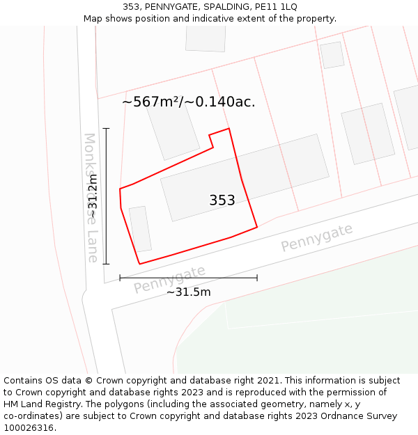 353, PENNYGATE, SPALDING, PE11 1LQ: Plot and title map