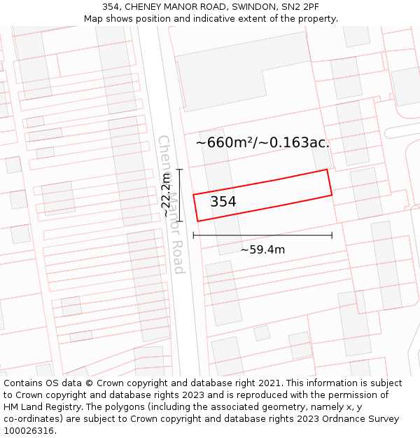 354, CHENEY MANOR ROAD, SWINDON, SN2 2PF: Plot and title map