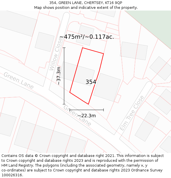 354, GREEN LANE, CHERTSEY, KT16 9QP: Plot and title map