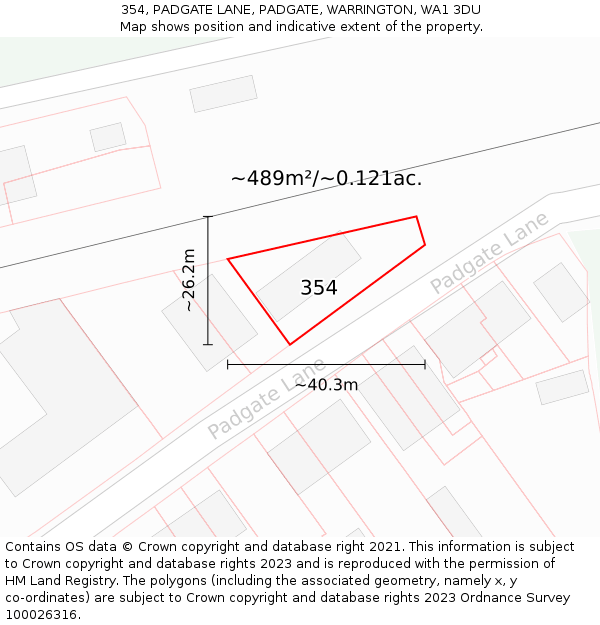 354, PADGATE LANE, PADGATE, WARRINGTON, WA1 3DU: Plot and title map