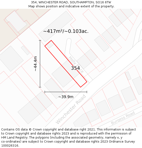 354, WINCHESTER ROAD, SOUTHAMPTON, SO16 6TW: Plot and title map