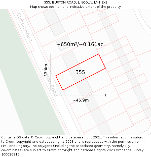 355, BURTON ROAD, LINCOLN, LN1 3XE: Plot and title map