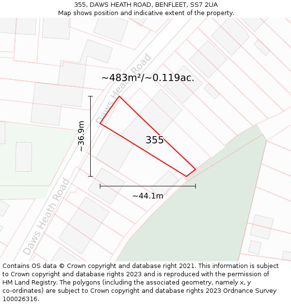 355, DAWS HEATH ROAD, BENFLEET, SS7 2UA: Plot and title map