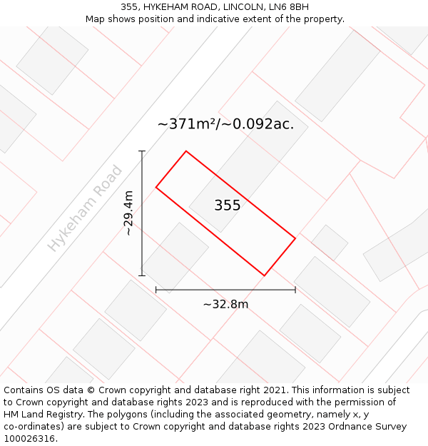 355, HYKEHAM ROAD, LINCOLN, LN6 8BH: Plot and title map