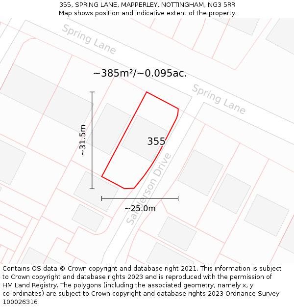 355, SPRING LANE, MAPPERLEY, NOTTINGHAM, NG3 5RR: Plot and title map