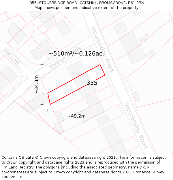 355, STOURBRIDGE ROAD, CATSHILL, BROMSGROVE, B61 0BN: Plot and title map