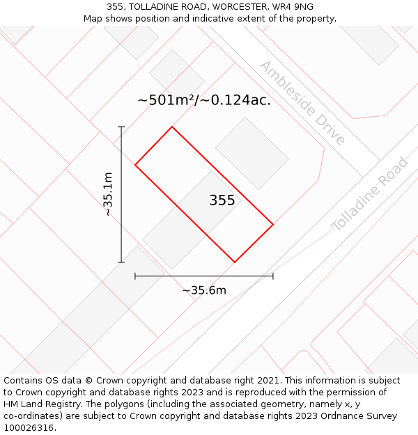 355, TOLLADINE ROAD, WORCESTER, WR4 9NG: Plot and title map