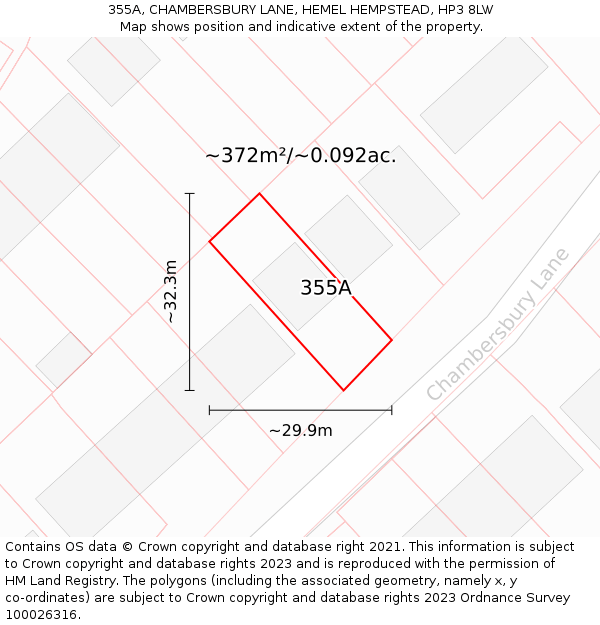 355A, CHAMBERSBURY LANE, HEMEL HEMPSTEAD, HP3 8LW: Plot and title map