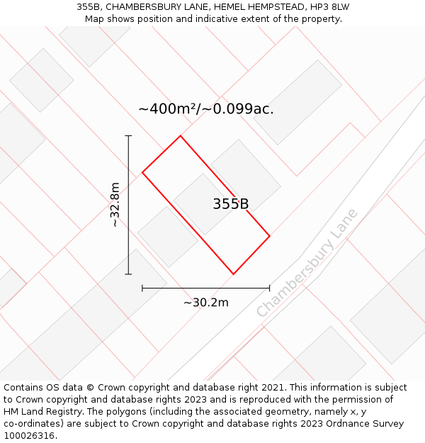 355B, CHAMBERSBURY LANE, HEMEL HEMPSTEAD, HP3 8LW: Plot and title map