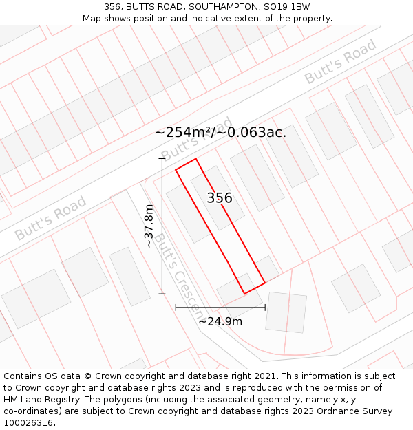 356, BUTTS ROAD, SOUTHAMPTON, SO19 1BW: Plot and title map