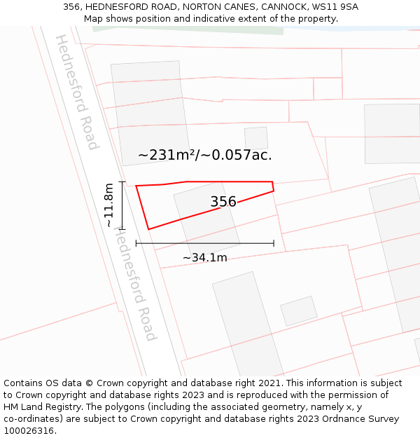 356, HEDNESFORD ROAD, NORTON CANES, CANNOCK, WS11 9SA: Plot and title map