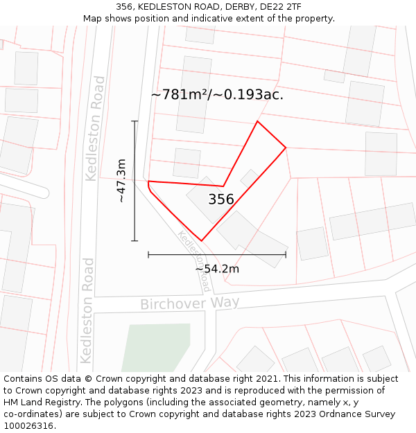 356, KEDLESTON ROAD, DERBY, DE22 2TF: Plot and title map