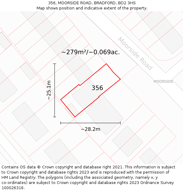 356, MOORSIDE ROAD, BRADFORD, BD2 3HS: Plot and title map