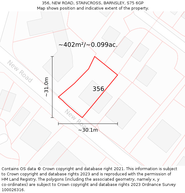 356, NEW ROAD, STAINCROSS, BARNSLEY, S75 6GP: Plot and title map