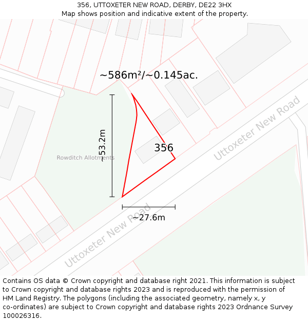 356, UTTOXETER NEW ROAD, DERBY, DE22 3HX: Plot and title map
