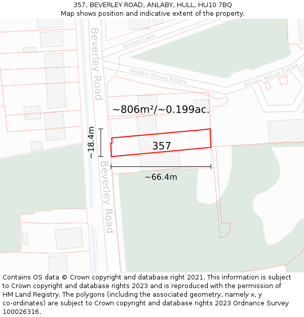 357, BEVERLEY ROAD, ANLABY, HULL, HU10 7BQ: Plot and title map