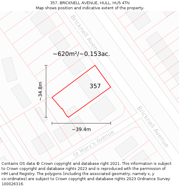 357, BRICKNELL AVENUE, HULL, HU5 4TN: Plot and title map