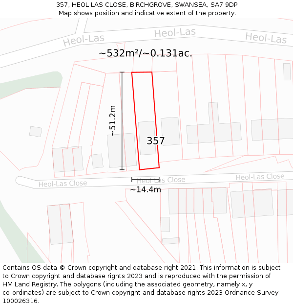 357, HEOL LAS CLOSE, BIRCHGROVE, SWANSEA, SA7 9DP: Plot and title map