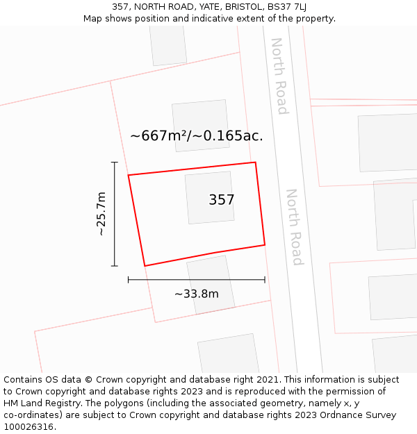 357, NORTH ROAD, YATE, BRISTOL, BS37 7LJ: Plot and title map