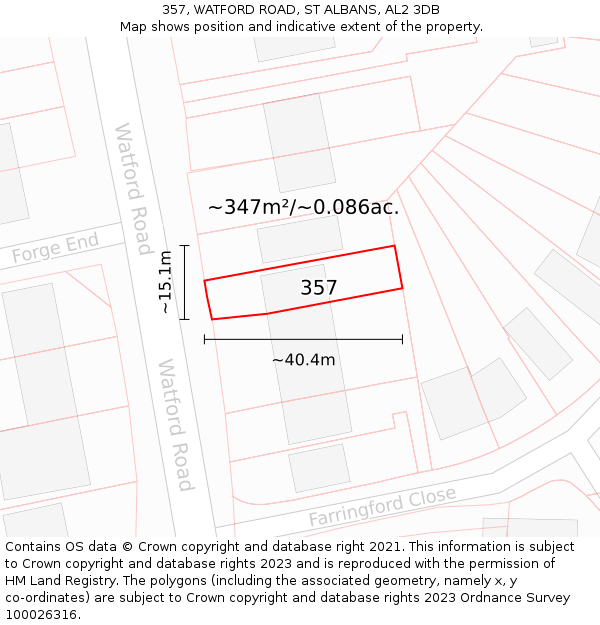 357, WATFORD ROAD, ST ALBANS, AL2 3DB: Plot and title map