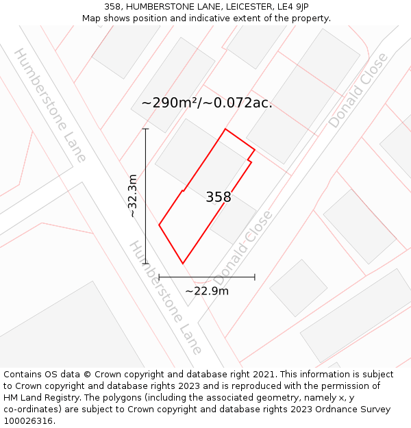 358, HUMBERSTONE LANE, LEICESTER, LE4 9JP: Plot and title map