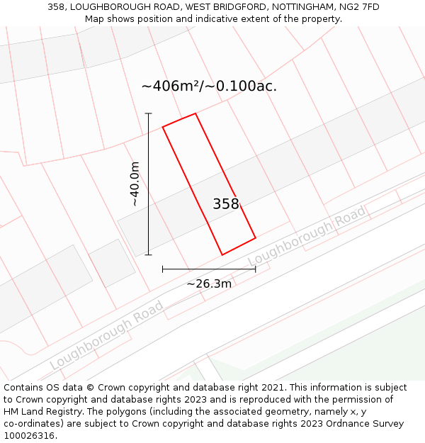 358, LOUGHBOROUGH ROAD, WEST BRIDGFORD, NOTTINGHAM, NG2 7FD: Plot and title map