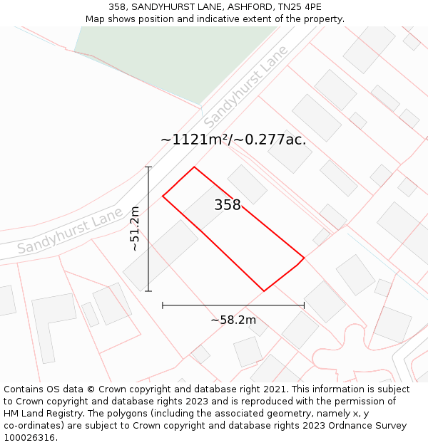 358, SANDYHURST LANE, ASHFORD, TN25 4PE: Plot and title map