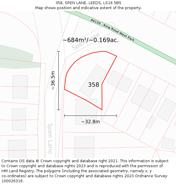 358, SPEN LANE, LEEDS, LS16 5BS: Plot and title map