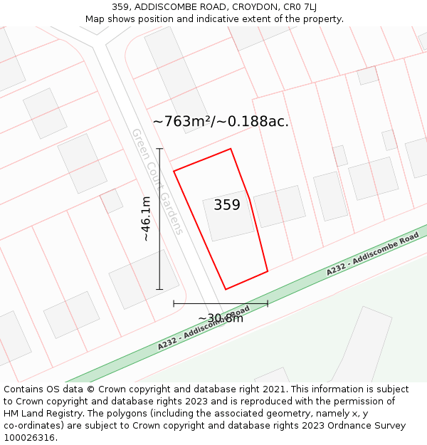 359, ADDISCOMBE ROAD, CROYDON, CR0 7LJ: Plot and title map