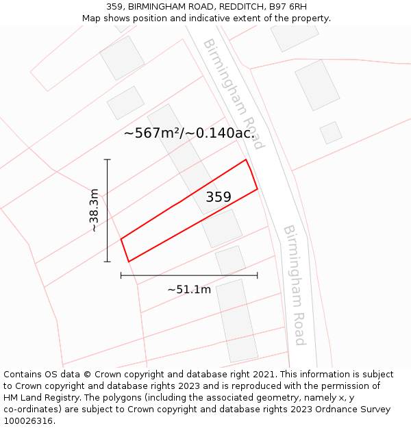 359, BIRMINGHAM ROAD, REDDITCH, B97 6RH: Plot and title map